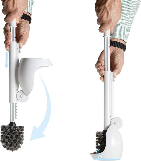 ELYPRO Toilet Brush with Holder Drip-Free Hygienic Bathroom Scrubber with No-Drip Caddy, Built-in Spout, Fast-Drying