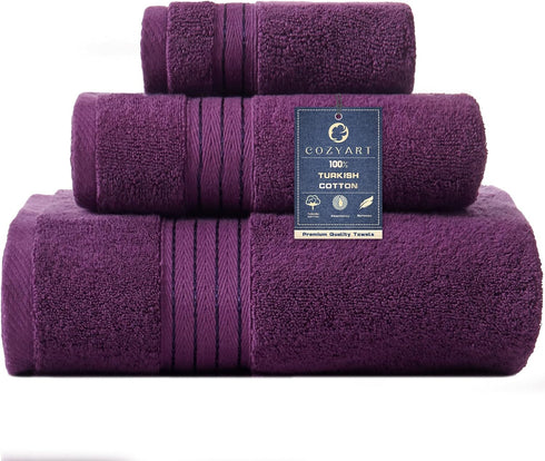 COZYART Luxury Purple Bath Towels Set, Turkish Cotton Hotel Large Towels for