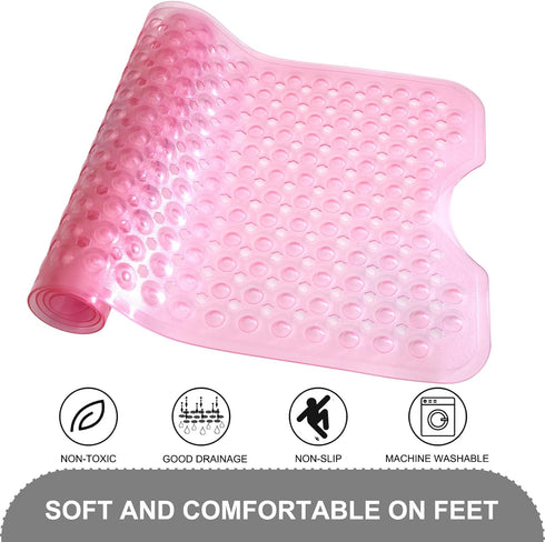 40 16 Inch TEESHLY Bath Tub and Shower Mats, Non Slip x Extra Large Bathtub Mat, Machine Washable Bathmat with Drain