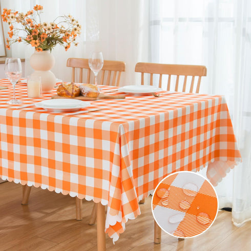 MANGATA CASA 2Pcs Orange Gingham Table Cloth for Rectangle Tables, Checkered Waterproof Kitchen & Table Linens, Pumpkin