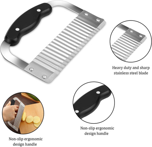 Patelai 2 Pcs Crinkle Potato Cutter - Stainless Steel Wavy Slicer for Salad & French Fry Cutting