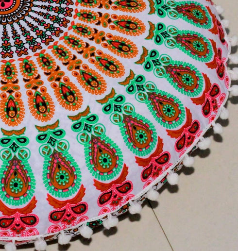 22 Inch 22", CRAFT KALA Meditation Floor Pillow Cover Round Pillow Seating Hippie Decorative Adults Bohemian Mandala
