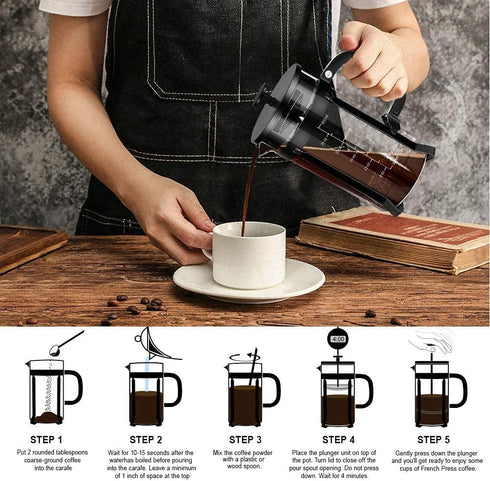 QUQIYSO 34oz French Press Coffee Maker, 304 Stainless Steel with 4 Filters, Borosilicate Glass, BPA Free