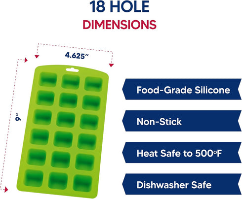 HIC Kitchen Silicone Ice Tray, 18-Hole, Non-Stick, Makes 18 Square Cubes