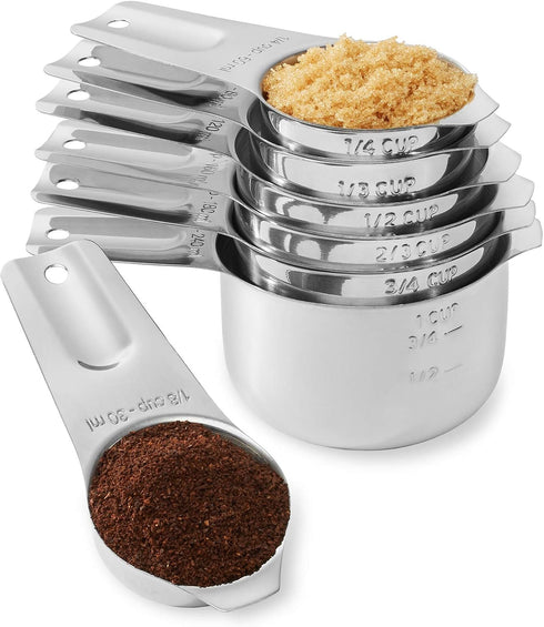 Last Confection 7pc Stainless Steel Measuring Cup Set, Includes 1/8 Cup Coffee Scoop for Cooking & Baking