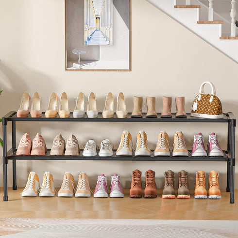LUKYTOWER Extra Long Shoe Rack 2 Tier Shoe Storage Organizer Wide Stackable