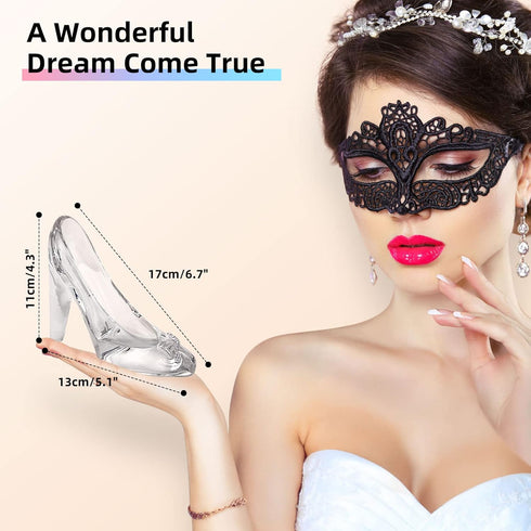 Cinderella Shoe Decor, Crystal High Heels Ornaments Glass Slipper Decoration Gift for Wedding Birthday Halloween Party