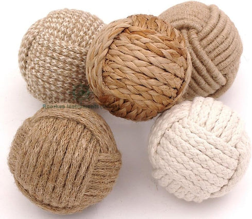 Roorkee Instruments 5pcs Rustic Nautical Decorative Spherical Natural Jute Rope Cotton Ball, Home Tabletop Décor