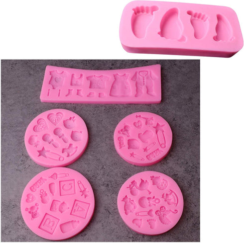 Rainmae 6Pcs Cute Baby Silicone Fondant Cake Mold, Baby Birthday Party Kitchen Baking Moulds for Cake Decorating