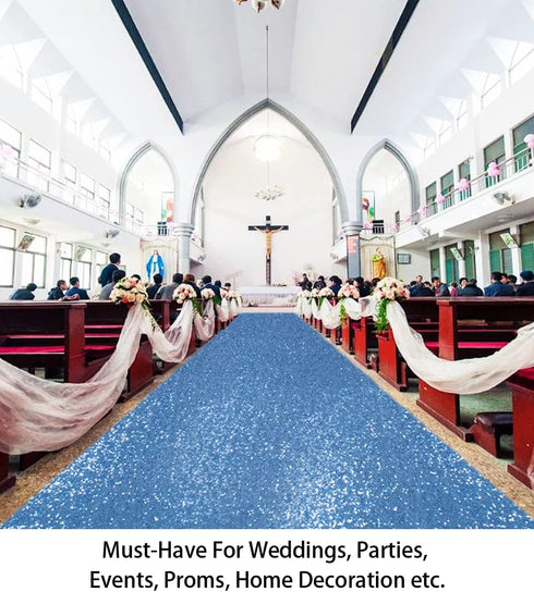 ShiDianYi Blue Aisle Runner for Wedding, 15FTx2FT Modern Baby Blue Glitter/Sequin Mesh Fabric Wedding Rug Runner