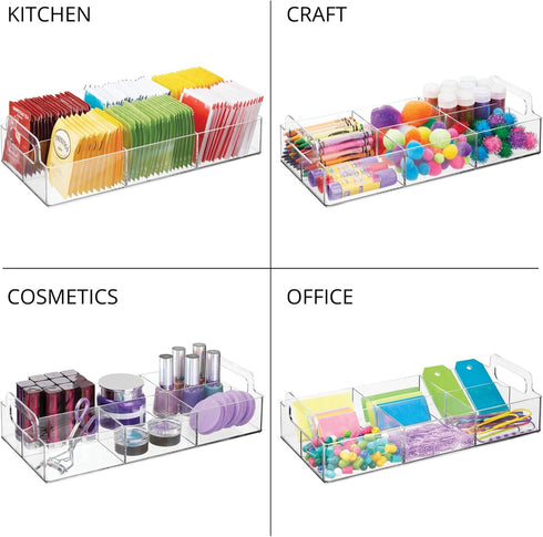 mDesign Compact Plastic Tea Storage Organizer Caddy - 6 Divided Sections with Built-in Handles - Clear Lumiere