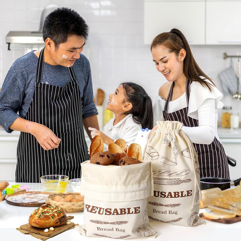 2 Pack Bread Bags for Homemade Bread, Reusable Bread Bags, Linen Bag with Plastic Liner for Sourdough & Bread Storage