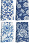 Blue Leaves 4 Pcs Artistic Floral Kitchen Towels, Traditional Art Decorative Absorbent Microfiber Dish