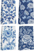 Blue Leaves 4 Pcs Artistic Floral Kitchen Towels, Traditional Art Decorative Absorbent Microfiber Dish