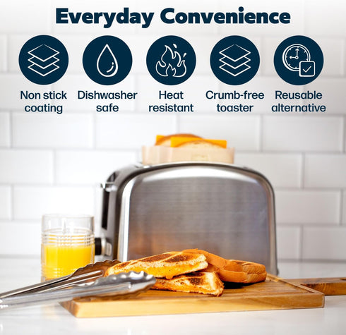 Reusable Toaster Bag Set of 4 - Nonstick Teflon Bags for Grilled Cheese, Pizza Rolls - BPA & PFOA Free, Up to 50 Uses