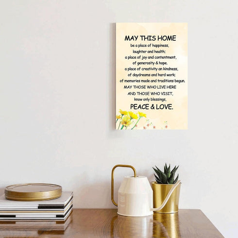 New Home Blessing Wall Art - Canvas Print Quote Painting, May This Home Be a Place of Happiness, 8 x 12 inch