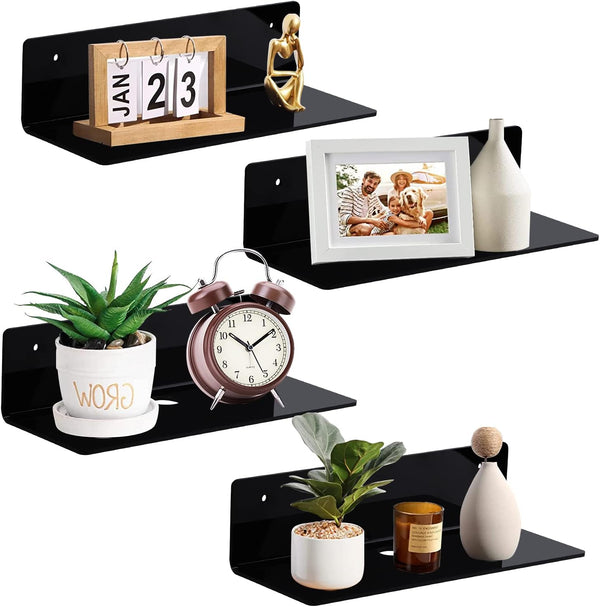 9 Inch Acrylic Floating Shelf No Drill Adhesive Wall Shelf Set of