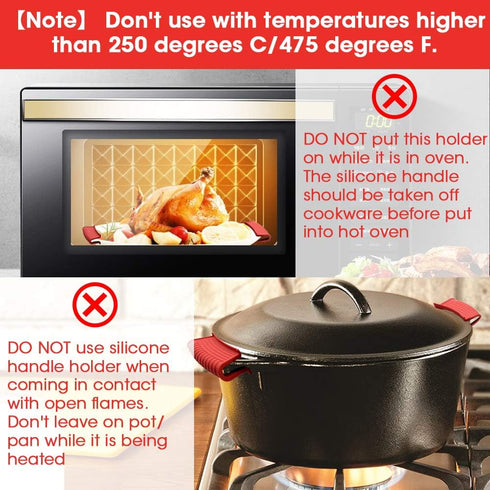 Silicone Assist Hot Pan Handle Holder, 4 Pack Red Sleeve for Cast Iron Skillets, Nonslip Heat Resistant Covers