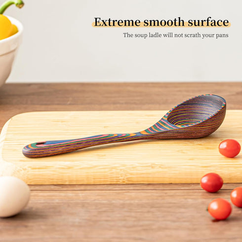 Gudamaye Pakkawood Rainbow Deep Soup Ladles, 10.6 inch Big Wooden Ladle for Cooking and Serving