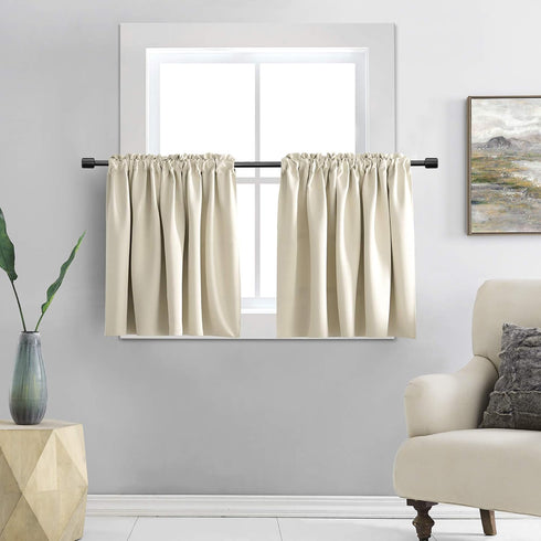 DONREN 24 Inch Curtain Tiers, Room Darkening Rod Pocket Valance Curtains for Small Windows (30 W x 24 L, 2 Panels,