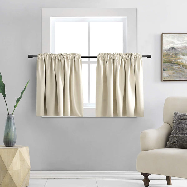 DONREN 24 Inch Curtain Tiers, Room Darkening Rod Pocket Valance Curtains for Small Windows (30 W x 24 L, 2 Panels,