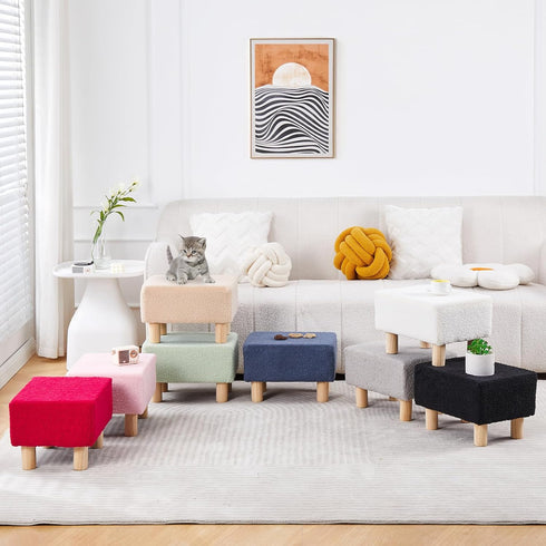 Wimarsbon Ottoman,Modern Footrest with Soft Padded Seat,Teddy Velvet Foot Stool with Wood Legs,Small Square Pouf