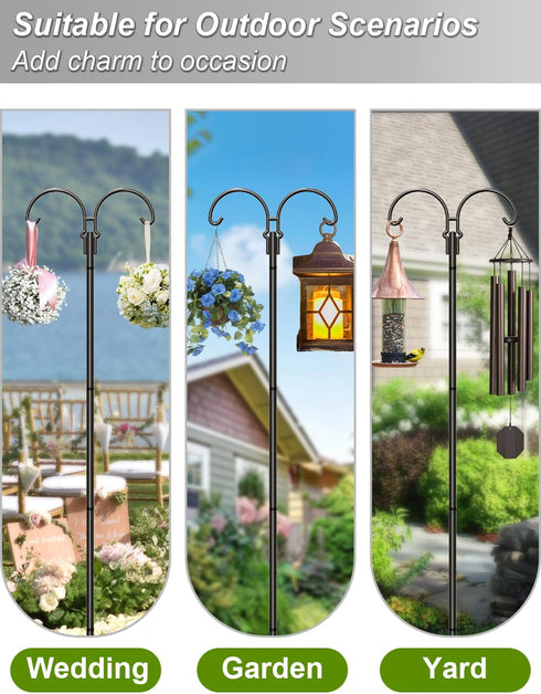 5 60 Inch Hummingbird 1 Pack Outdoor Double Shepherds Hook with Prong Base, Adjustable Heavy Duty Two Sided Bird Feeder