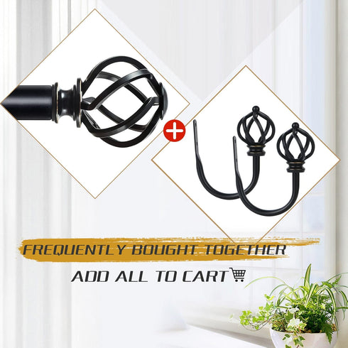 KAMANINA Decorative Curtain Drapery Holdbacks, Twisted Cage Finials, Black (1 Pair/2 Pack)