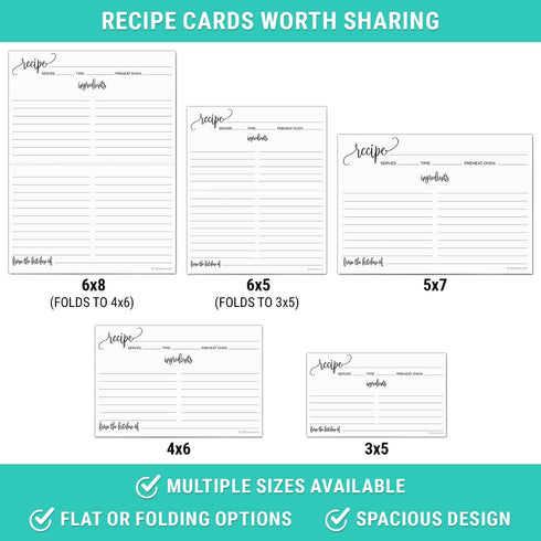 321Done Recipe Cards, Made in USA - 4x6 Black and White Modern Minimalist, Set of 50 for Weddings, Bridal Shower