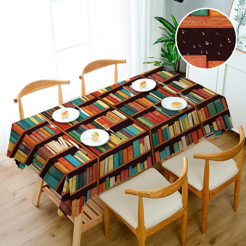 Swono 52x 70 Inch Book Shelf Tablecloth Retro Bookshelf Literature Books Rectangle Table Cloth Washable Plaid Table