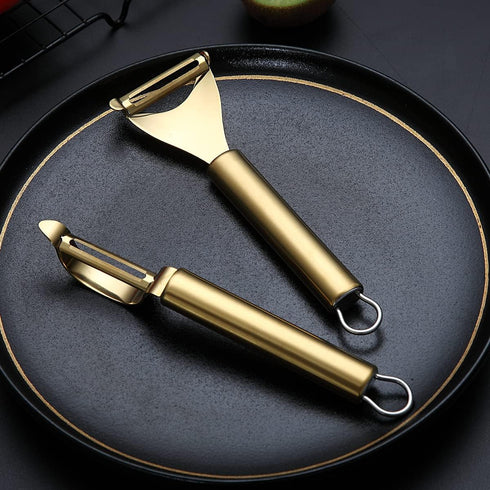 Gold Potato Vegetable and Fruit Peelers, Kyraton Titanium Gold Plating Stainless Steel Set of 2, Sharp Blade