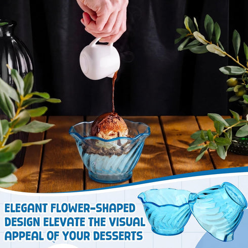 30 6 oz Rtteri Pcs Plastic Dessert Cups Clear Ice Cream Sundae Tasting Bowls, Mini Round Swirl Tulip Shape Party Buffet