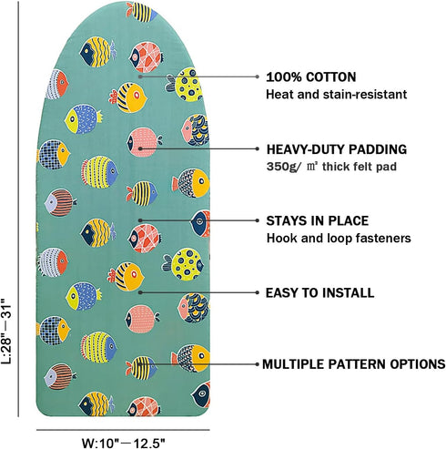 12.5" x 30" Small Tabletop Ironing Board Cover and Pad, Cotton Mini Cover with Scorch Resistant Thick Padding