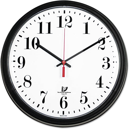 Black Quartz Contract Clock, 13.75" Overall Diameter, Black Case, 1 AA (Sold Separately)