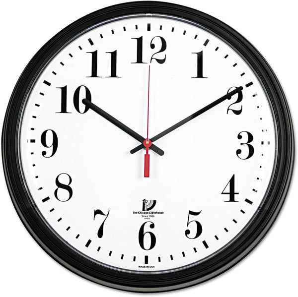Black Quartz Contract Clock, 13.75" Overall Diameter, Black Case, 1 AA (Sold Separately)
