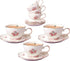 Jusalpha 7 Oz Porcelain Tea Sets Flower Series Tea Cup and Saucer