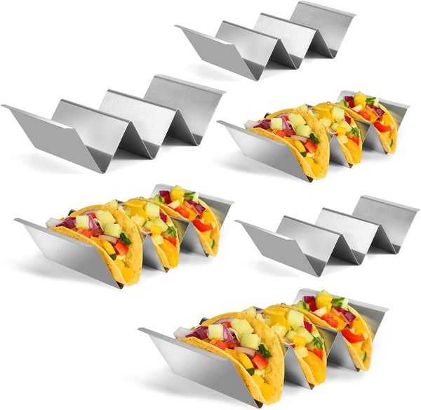 Taco Holders Set of 6, Stainless Steel Taco Stand with Easy-Access Handle, Oven Safe for Baking, Dishwasher Safe