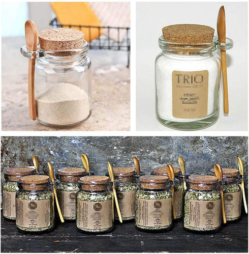 1Pcs 250ml/8.5oz Empty Clear Glass Jam Jar with Cork and Spoon, Multipurpose Storage Canister for Honey, Candy, Bath