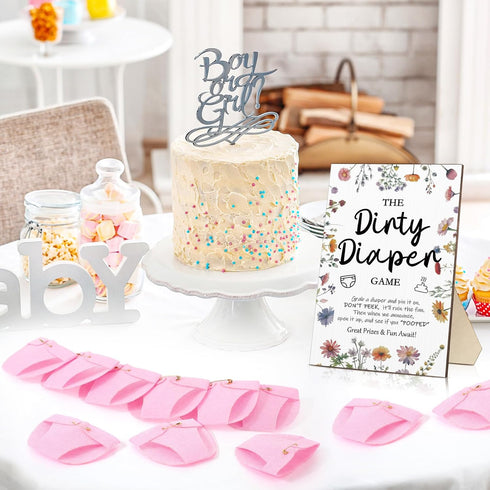 51 50 Roowest Pcs Dirty Diaper Baby Shower Games Funny Wooden Sign with Pcs Mini Diapers Cute Felt for Gender Reveal
