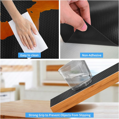 Black Shelf Liners for Kitchen Cabinets, Non-Adhesive Drawer Mat, Durable Place Mats for Bathroom, Kitchen, 11.8x236.22