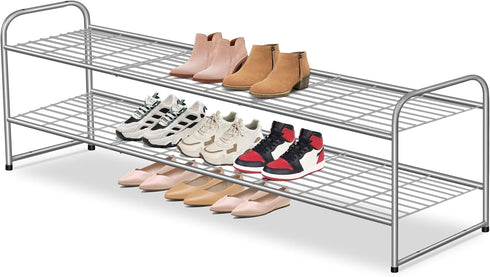 AOODA 2 Tier Long Metal Shoe Rack for Closet Wide Stackable Shoe