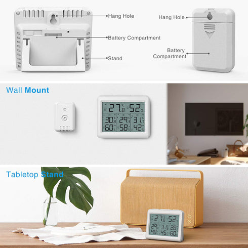 AMIR 3 3 Indoor Outdoor Thermometer, Channels Digital Hygrometer Thermometer with Sensor, Temperature Humidity Monitor