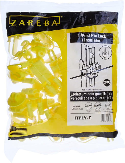 Zareba ITPLY-Z Pin-lock T-Post Insulator 25 per Bag, Yellow