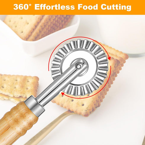 LIQWEI Pasta Cutter Wheel, Pastry and Pasta Cutter Wheel Pastry Ravioli Wheel Cutter With Long Wooden Handle