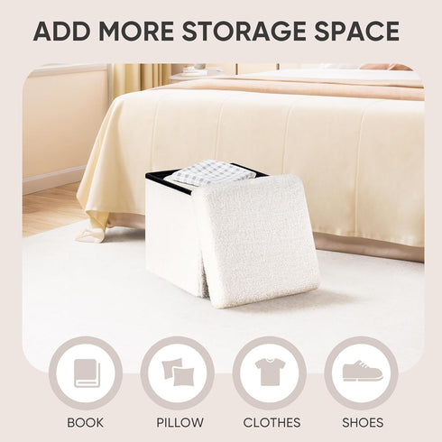 White,12.6"x12.6"x12.6" PINPLUS Storage Ottoman Cube Square Shaped Ottomans with Storage Foot Stool Footrest for Lving