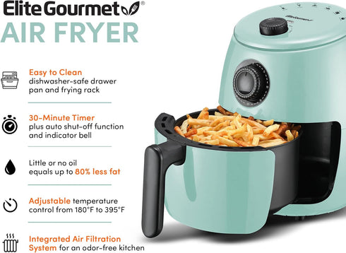 Elite Gourmet EAF0201BLX Personal Compact Electric Hot Air Fryer | Oil-Less Healthy Cooker, 1000W, 2.1 Quart