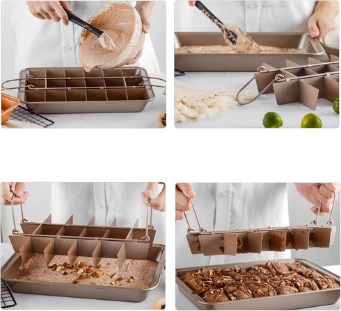 Brownie Pan with Dividers, Non Stick 18 Pre-slice Carbon Steel Bakeware Tray for Baking Bread and Cake