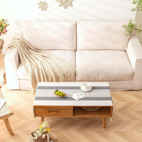 20" 60" Waterproof Coffee Table Cover, Rectangle Cotton Linen Coffee Table Cloth With Pockets And Tassel For Living