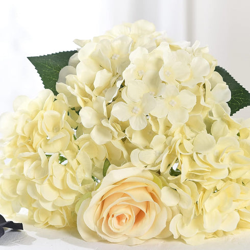 10PCS Silk Hydrangea Heads with Stems, Artificial Flowers for Wedding Party Home Decor, Champagne