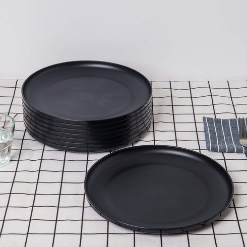 Set of 8 Black Plastic Dinner Plates, 9.75-inch, Microwave/Dishwasher Safe, BPA Free